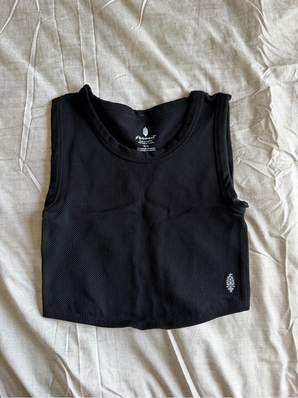 FP Movement Black Ribbed Cropped Activewear Tank Top (XL)